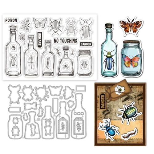 GLOBLELAND Transparente Stempel Mit Insekt Und Zaubertrankflasche Etiketten Rahmen Stanzformen Set Für Selbstgemachtes Scrapbooking Und Kartenmachen Dekorative Fotoalben Notizbuch Dekoration von GLOBLELAND