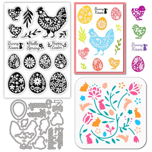 GLOBLELAND Ostereiern Stempel and Cutting Dies Set for Card Making Hühnchen Kaninchen Stamps and Stencils Oster Gruß Embossing Stencil for DIY Scrapbooking Crafts Album Accessories GLOBLELAND Ostereiern Stempel and Cutting Dies Set for Card Making Hühnchen Kaninchen Stamps and Stencils Oster Gruß Embossing Stencil for DIY Scrapbooking Crafts Album Accessories von GLOBLELAND