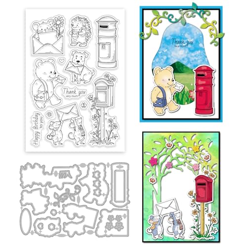 GLOBLELAND Maus Bär Hund Transparente Stempel Mit Tiermotiven Igel Und Briefkasten Stanzformen Set für Selbstgemachtes Scrapbooking Und Kartenmachen Dekorative Fur oalben Notizbuch Dekoration von GLOBLELAND
