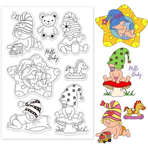 GLOBLELAND Transparente Stempel Mit Zwergenmotiv Bär Trojanisches Pferd Zug Pilzkissen Silikon Stempelsiegel Transparente Stempel Zum Selbermachen Scrapbooking Karten Erstellen von GLOBLELAND