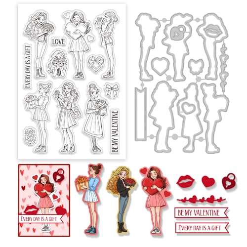 GLOBLELAND Transparente Stempel Zum Valentinstag Liebesherz Frauen Stanzformen Set Für Selbstgemachtes Scrapbooking Und Kartenmachen Dekoratives Fotoalbum Notizbuch Dekoration von GLOBLELAND