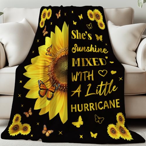 GLOBLELAND Überwurf Mit Sonnenblumen Text 59x51Zoll Schmetterlingsblumen Weiche Gemütliche Flanelldecke Waschbar Flauschige Überwurfdecke Für Zuhause Büro Zimmer Bett Sofa Stuhl Geschenk von GLOBLELAND