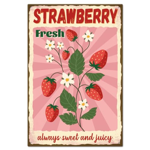 GLOBLELAND Vintage „Strawberry Always Sweet And Juicy“ Metall-Blechschild, Poster, 8,12 x (5),(1) cm, Retro-Metallwand, Dekorative Blechschilder Für Zuhause, Küche, Bar, Café, Club, Obstgarten von GLOBLELAND