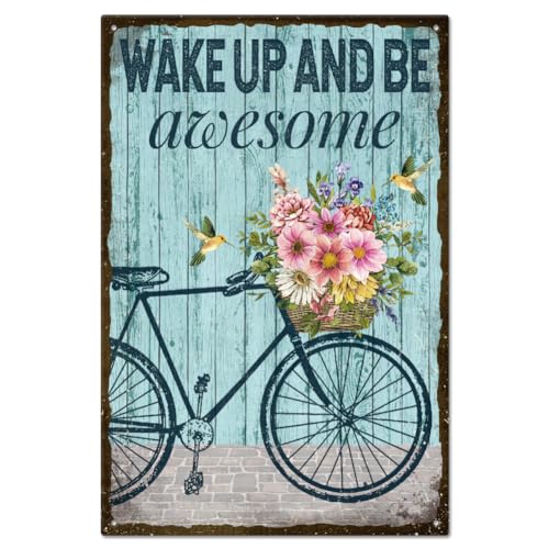 GLOBLELAND Vintage-Blumen Und Fahrrad Metall-Blechschild Plakette Poster 8x12 Zoll Retro-Metallwand Dekorative Blechschilder Für Zuhause Küche Bar Café Club Obstgarten Dekoration von GLOBLELAND