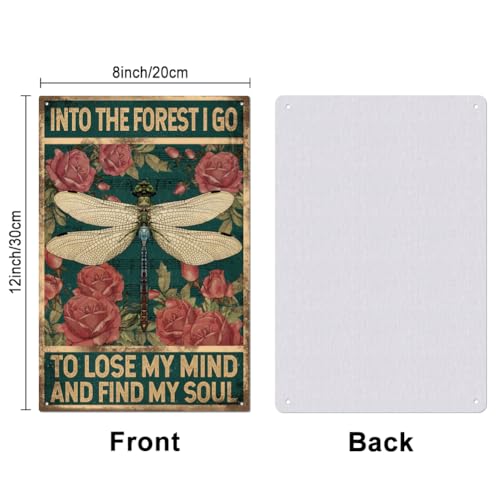GLOBLELAND Vintage Dragonfly Metall Zinn Sign In The Forest Ich gehe, um meinen Verstand zu verlieren und finde meine Seele Rechteck Dragonfly Blumen Eisen Wand Dekor für Garage 11.8x7.8inch von GLOBLELAND