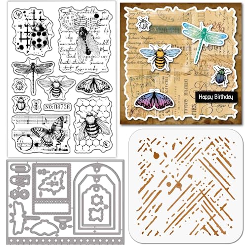 GLOBLELAND Vintage InsektenSilikonstempel Schmetterling Bienen Schneideisen Libelle Käfer Malen Handwerk Schablonen Für Kartenherstellung Scrapbooking Handwerk DIY Prägung GLOBLELAND Vintage InsektenSilikonstempel Schmetterling Bienen Schneideisen Libelle Käfer Malen Handwerk Schablonen Für Kartenherstellung Scrapbooking Handwerk DIY Prägung von GLOBLELAND