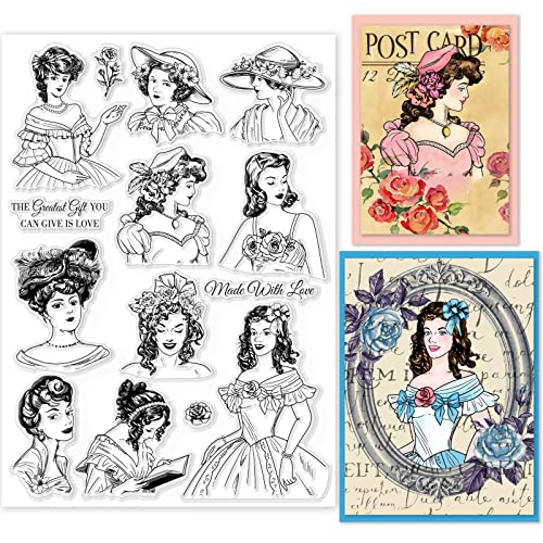 GLOBLELAND Vintage Portrait Clear Stamps Lady Rose Silikon Transparenter Stempel Transparente Stempel für Karten, Die DIY Scrapbooking Fotoalbum Dekoration Machen von GLOBLELAND