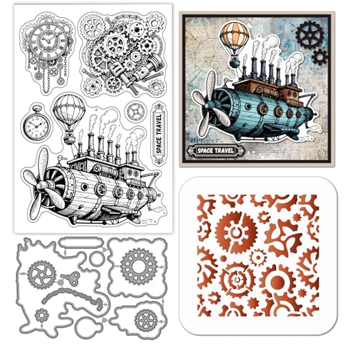 GLOBLELAND Vintage Steampunk Raumschiff Zahnräder Stanzformen Transparente Stempel Malschablonen Für Die Kartenherstellung Retro Uhr Silikonstempel Metall Stanzformen PET Bastelvorlage Für DIY GLOBLELAND Vintage Steampunk Raumschiff Zahnräder Stanzformen Transparente Stempel Malschablonen Für Die Kartenherstellung Retro Uhr Silikonstempel Metall Stanzformen PET Bastelvorlage Für DIY von GLOBLELAND