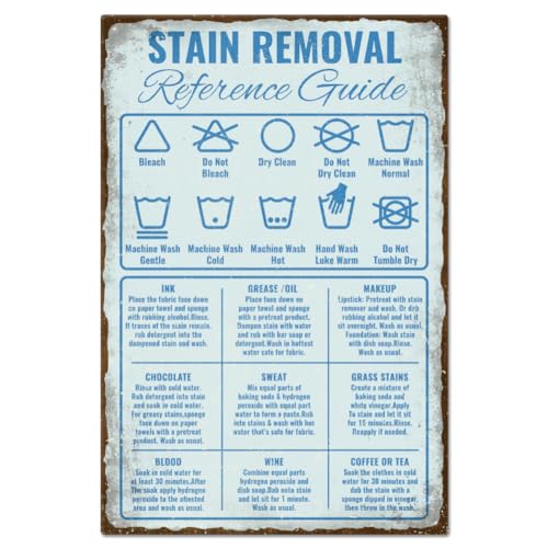 GLOBLELAND Wäscheführer Anleitung Zur Fleckenentfernung Metallblechschild Retro Personalisierte Schilder Nähzimmerschilder Kunsttafel Poster Wanddekoration Für Zuhause 8 12 x (5) (1) cm von GLOBLELAND