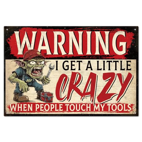GLOBLELAND Warnschild Aus Metall 8x12 Zoll „Don'T Touch My Tools“ Vintage Malerei Blechschilder Wandplakat Plakette Für Garage Werkstatt Männerhöhle Büro Zuhause Schuppen Wanddekoration von GLOBLELAND