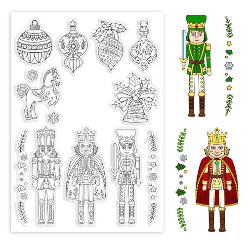 GLOBLELAND Weihnachten Nussknacker Muster Dekoration Clear Stamps Weihnachten Laterne Kleine Glocke Transparent Silikon Stempel für DIY Scrapbooking Prägeschablonen Papier Karte Handwerk Album Dekor von GLOBLELAND