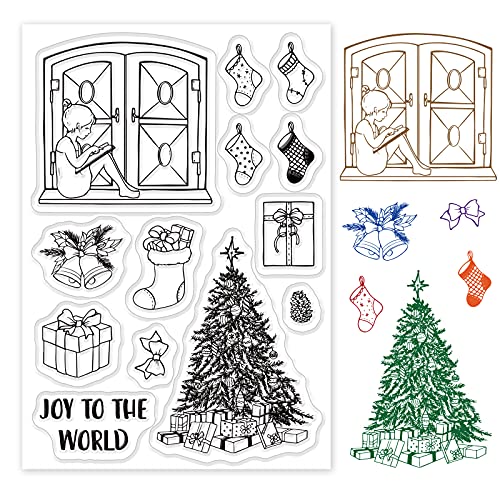 GLOBLELAND Weihnachten Stempel Weihnachtsbaum Geschenkbox Socken Silikonstempel Clear Stamps Transparentes Stempel Siegel Klare Stempel für Kartenherstellung und DIY Scrapbooking Dekor von GLOBLELAND