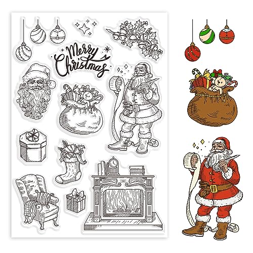 GLOBLELAND Weihnachten Weihnachtsmann Transparente Klare Stempel Kamin Geschenke Prägestempelblätter Silikon Klare Stempel Siegel Für DIY Scrapbooking Und Kartenherstellung Papier Handwerk Dekor von GLOBLELAND