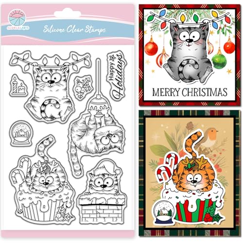GLOBLELAND Weihnachts Comic Katzen Klarstempel Zur Kartengestaltung Cartoon Katzen Silikonstempel Frohe Feiertage Ornamente Transparenter Stempel Für DIY Scrapbooking Prägung Journaling GLOBLELAND Weihnachts Comic Katzen Klarstempel Zur Kartengestaltung Cartoon Katzen Silikonstempel Frohe Feiertage Ornamente Transparenter Stempel Für DIY Scrapbooking Prägung Journaling von GLOBLELAND