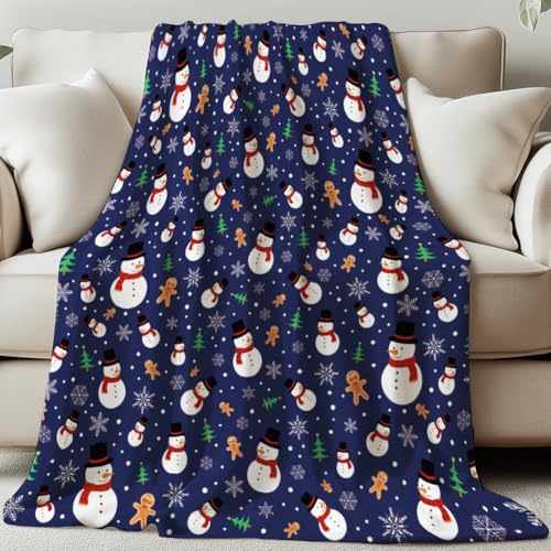 GLOBLELAND Weihnachts Schneemann Überwurf 59x51 Zoll Weihnachtsbaum Gemütliche Flanelldecke Lebkuchenmann Waschbar Flauschige Überwurfdecke Für Couch Stuhl Sofa Bett Schlafsaal Schlafzimmer Zuhause von GLOBLELAND