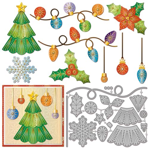 GLOBLELAND Weihnachtsstern-Stanzformen, Metall, Stechpalme, Schneeflocken, Weihnachtsbaum, Lichterkette, Prägeschablonen für Scrapbooking, Basteln, Papierkarten von GLOBLELAND