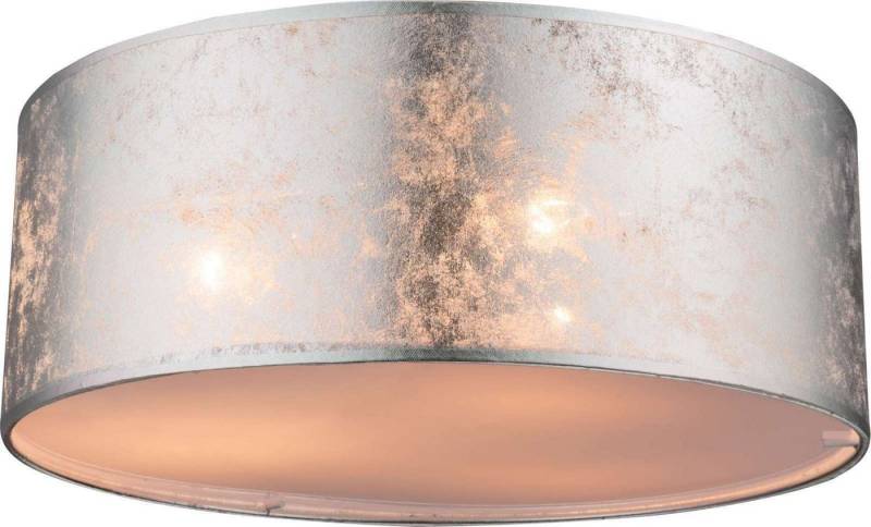 Globo Deckenleuchte Deckenleuchte Wohnzimmer Deckenlampe Rund Textil silber 40 x 18 cm von Globo