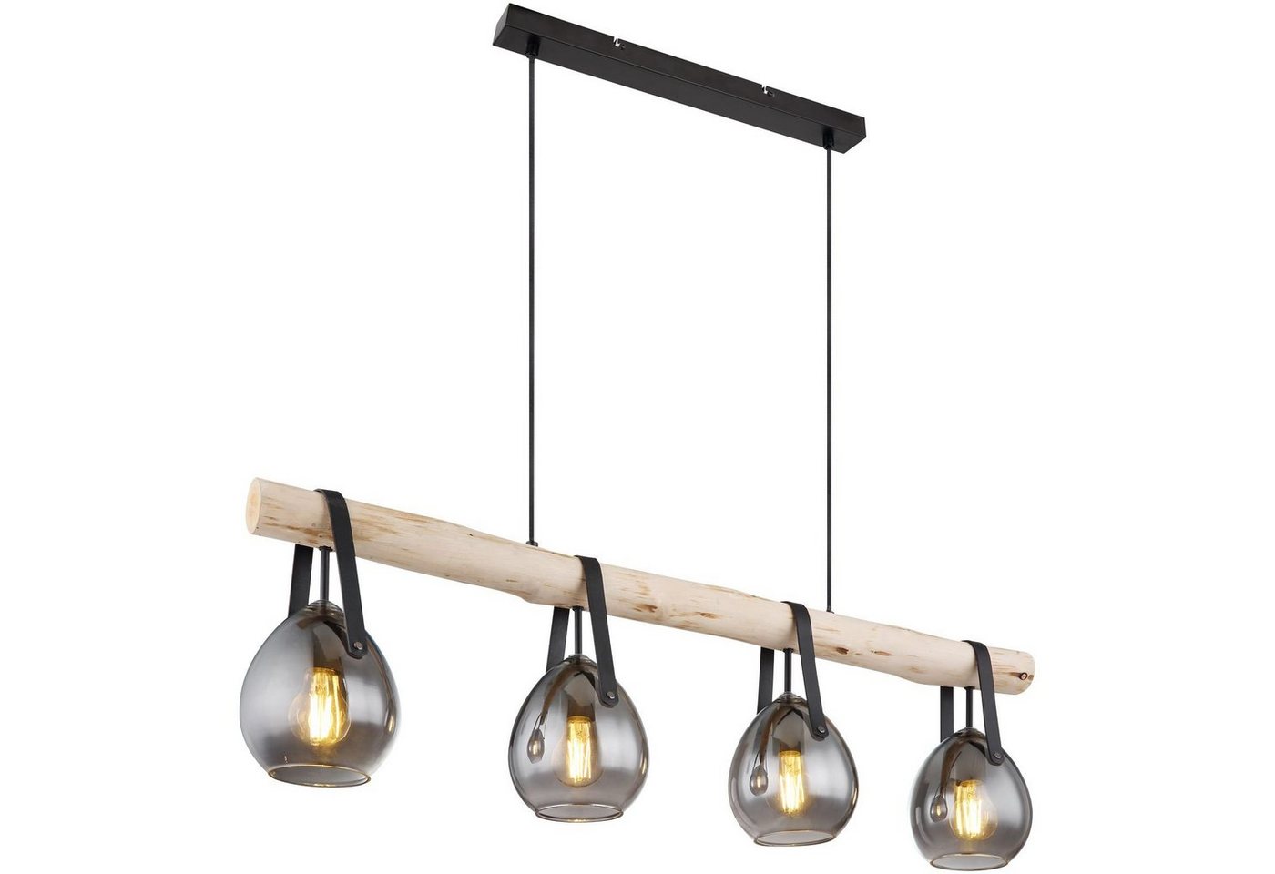 Globo Hängeleuchte Hängeleuchte Esszimmer Hängelampe Pendelleuchte Küche Holzbalken, 4 flammig, Glas, Rauchglas, ohne Leuchtmittel, Lichtfarbe ist abhängig vom Leuchtmittel, Pendellampe, Wohnzimmer, Schlafzimmer, Flur von Globo