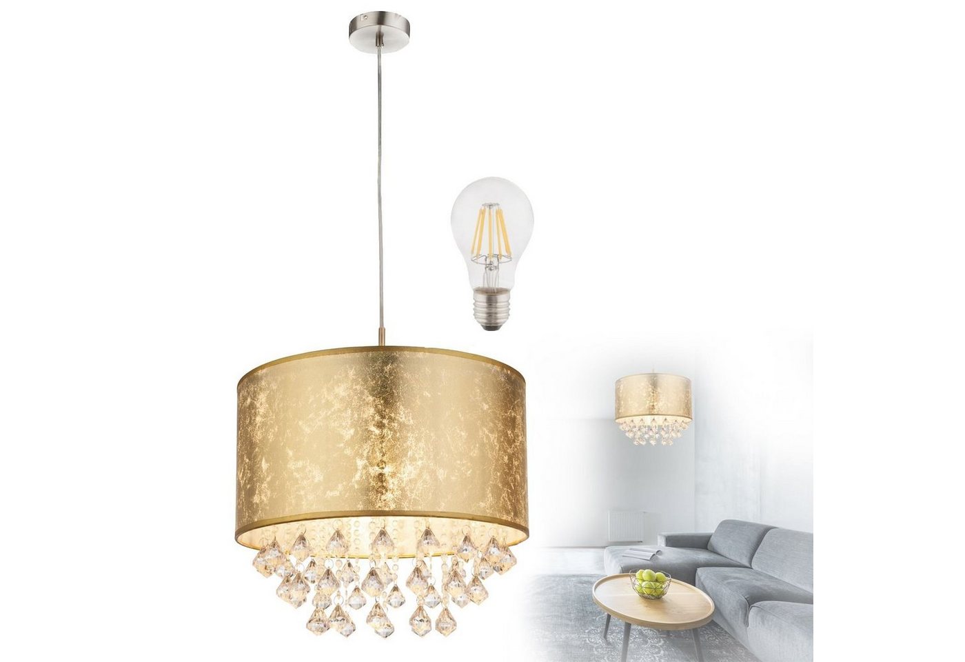 bmf-versand Hängeleuchte Hängeleuchte Esszimmer LED Pendelleuchte Wohnzimmer Hängelampe Gold, rund, modern, Acrylkristalle, Kristalle, ohne Leuchtmittel, Warmweiß, Pendellampe, Schlafzimmer, Küche, Flur von bmf-versand