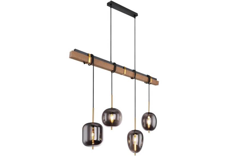 GLOBO LIGHTING Hängeleuchte Hängeleuchte Hängelampe Pendelleuchte Glas rauch Holz 4 Flammig, Rauchglas, modern, ohne Leuchtmittel, Lichtfarbe ist abhängig vom Leuchtmittel, Pendellampe von GLOBO LIGHTING