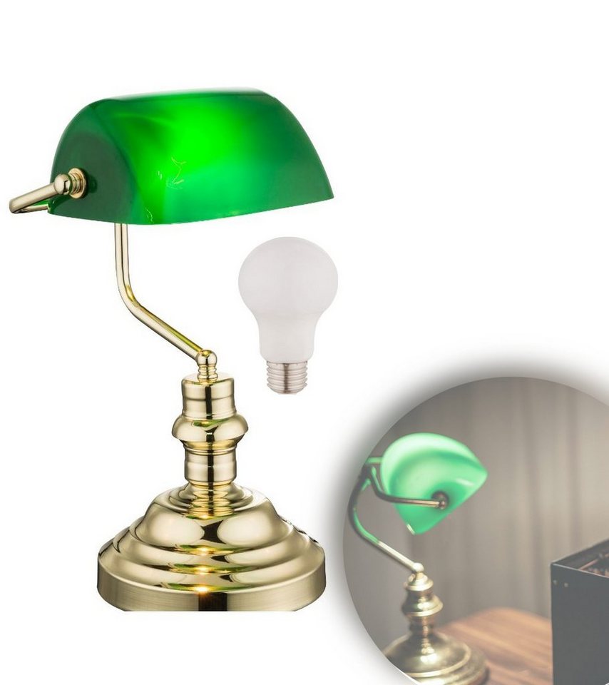 bmf-versand Tischleuchte Tischlampe Wohnzimmer LED Tischleuchte Schreibtischlampe Bankerlampe, grün, Retro, modern, mit Schalter, LED wechselbar, Warmweiß, Schlafzimmer, Esszimmer, Küche, Flur, Nachttischleuchte, Nachttischlampe von bmf-versand