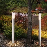 2er Set Steh Lampe Strom Verteilung IP44 Außen Steckdosen Edelstahl silber von GLOBO LIGHTING