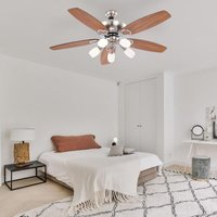 Deckenventilator Lüfer Kühler Zugschalter Wohnzimmerlampe Raumkühler, Nickel-matt Chrom, mdf, 5x E14 led, DxH 130x49,5 cm Deckenventilator Lüfer Kühler Zugschalter Wohnzimmerlampe Raumkühler, Nickel-matt Chrom, mdf, 5x E14 led, DxH 130x49,5 cm von GLOBO LIGHTING