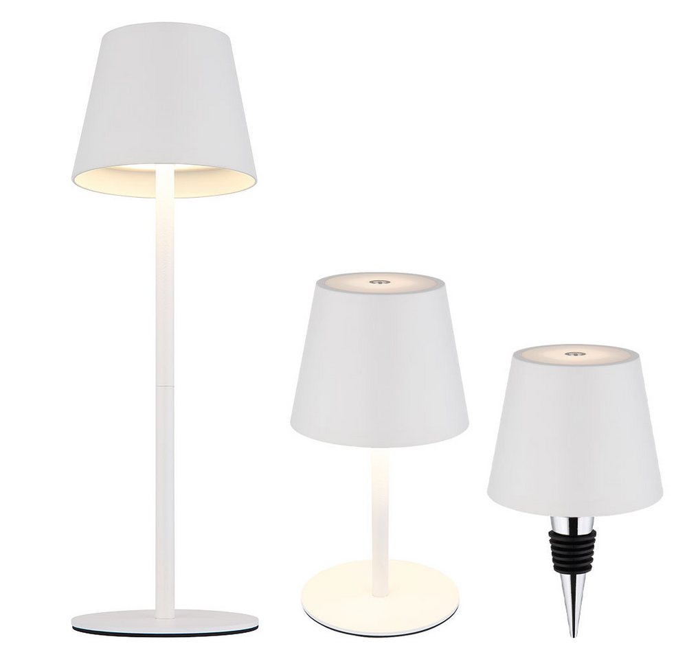GLOBO LIGHTING LED Außen-Tischleuchte, LED-Leuchtmittel fest verbaut, Kaltweiß, Warmweiß, Neutralweiß, Tageslichtweiß, Farbwechsel, Tischleuchte Flaschenaufsatz Außenlampe LED Akku CCT Touchdimmer weiß von GLOBO LIGHTING