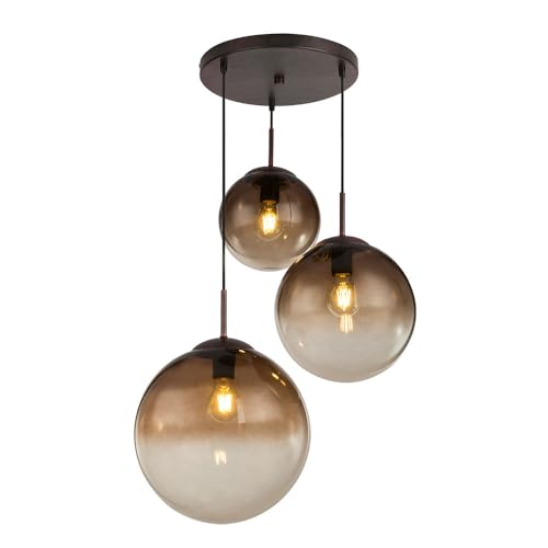 GLOBO Decken Pendel Lampe amber Glas Kugel Wohn Zimmer Hänge Leuchte braun im Set inkl. LED Leuchtmittel von GLOBO