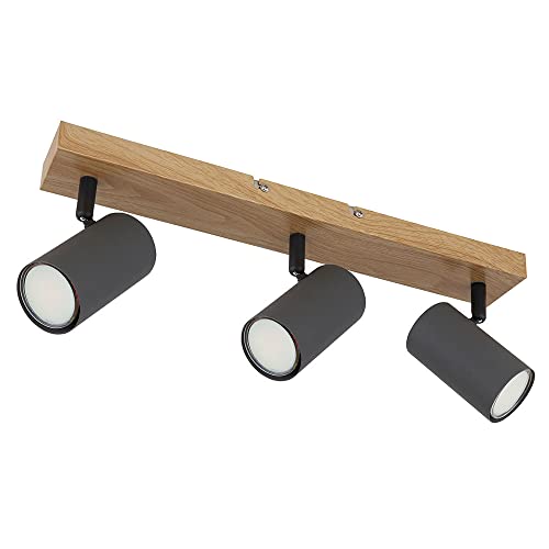 Deckenlampe schwenkbar 3 Flammig Deckenstrahler schwarz Holz Decken Strahlerleiste, Metall graphit Holzoptik, 3x GU10, LxBxH 41x6x12 cm von GLOBO