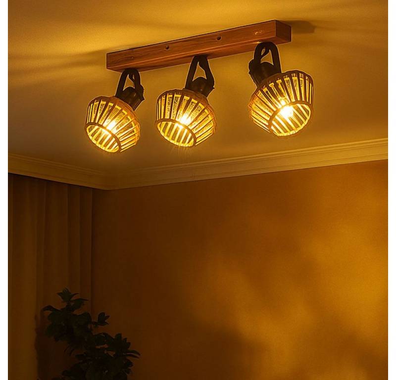 GLOBO LIGHTING Deckenleuchte, Leuchtmittel nicht inklusive, Deckenleuchte Deckenstrahler 3 Flammig Wohnzimmerleuchte Holzoptik von GLOBO LIGHTING