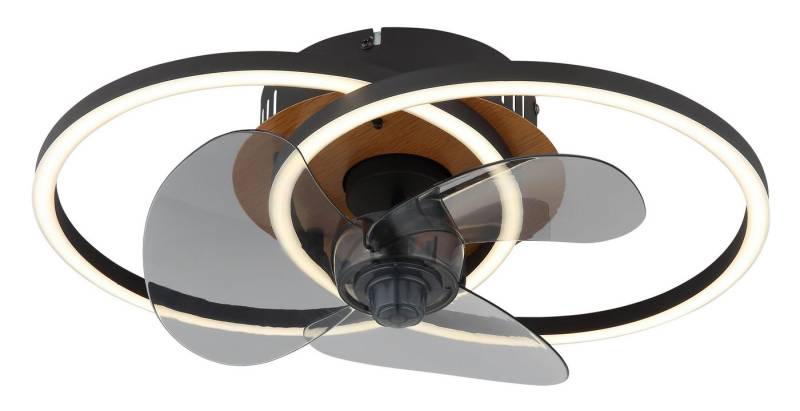 GLOBO LIGHTING Deckenleuchte KAREN Deckenventilator Metall schwarz matt, CCT - über Fernbedienung, Dimmfunktion, Farbsteuerung, Memory, nach Trennung vom Netz, Memoryfunktion, Timerfunktion, Ventilatorfunktion, dimmbar über Fernbedienung, LED fest integriert, LED, Kaltweiß, Neutralweiß, Warmweiß, Deckenlampe, Ventilator von GLOBO LIGHTING