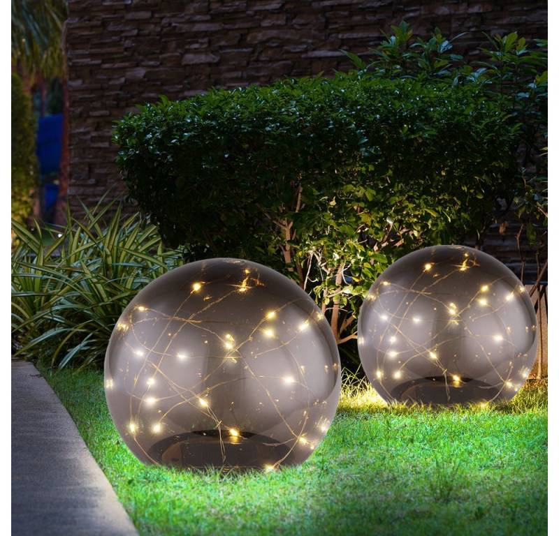 GLOBO LIGHTING Gartenleuchte, LED-Leuchtmittel fest verbaut, 2er Set LED Solar Außen Tisch Lampe Garten Lichterkette Kugel von GLOBO LIGHTING