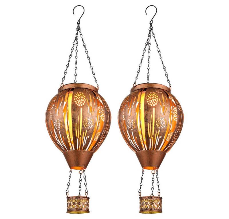 GLOBO LIGHTING Gartenleuchte, LED-Leuchtmittel fest verbaut, Warmweiß, Solarleuchte Gartendeko LED Außenleuchte Heißluftballon-Design 2er Set von GLOBO LIGHTING