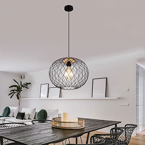 GLOBO Hängelampe Pendelleuchte Käfig-Design Holz Textilkabel schwarz braun H 150 cm von GLOBO