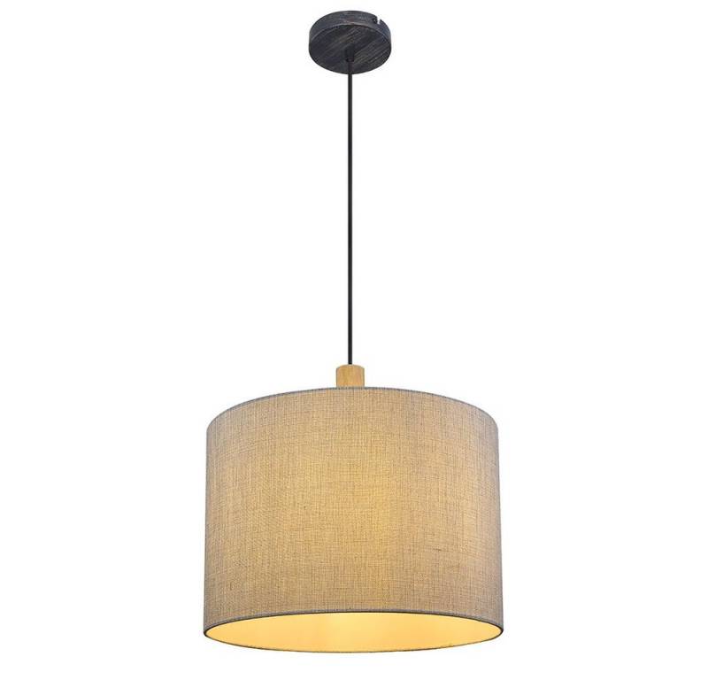 GLOBO LIGHTING LED Pendelleuchte, Leuchtmittel inklusive, Warmweiß, Hängelampe Pendelleuchte Wohnzimmerlampe LED Textil grau Holz D 40 cm von GLOBO LIGHTING