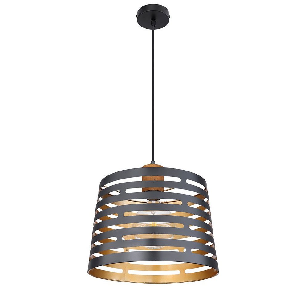 GLOBO LIGHTING Hängeleuchte, Leuchtmittel nicht inklusive, Hängeleuchte schwarz gold Pendelleuchte Esszimmerlampe Holz E27 von GLOBO LIGHTING