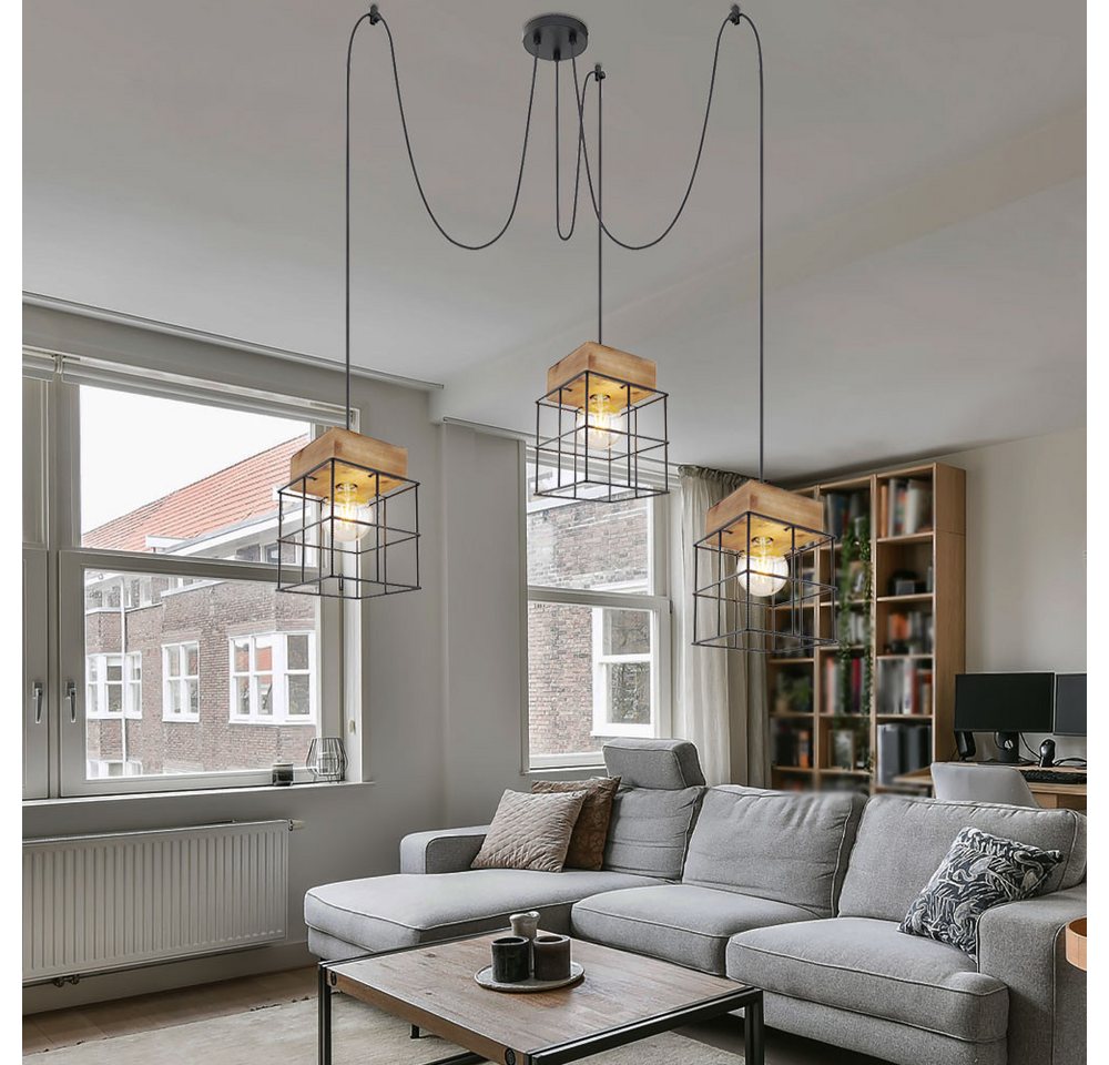 GLOBO LIGHTING Hängeleuchte, Leuchtmittel nicht inklusive, Pendelleuchte 3 flammig Vintage Esszimmerleuchte Holz von GLOBO LIGHTING