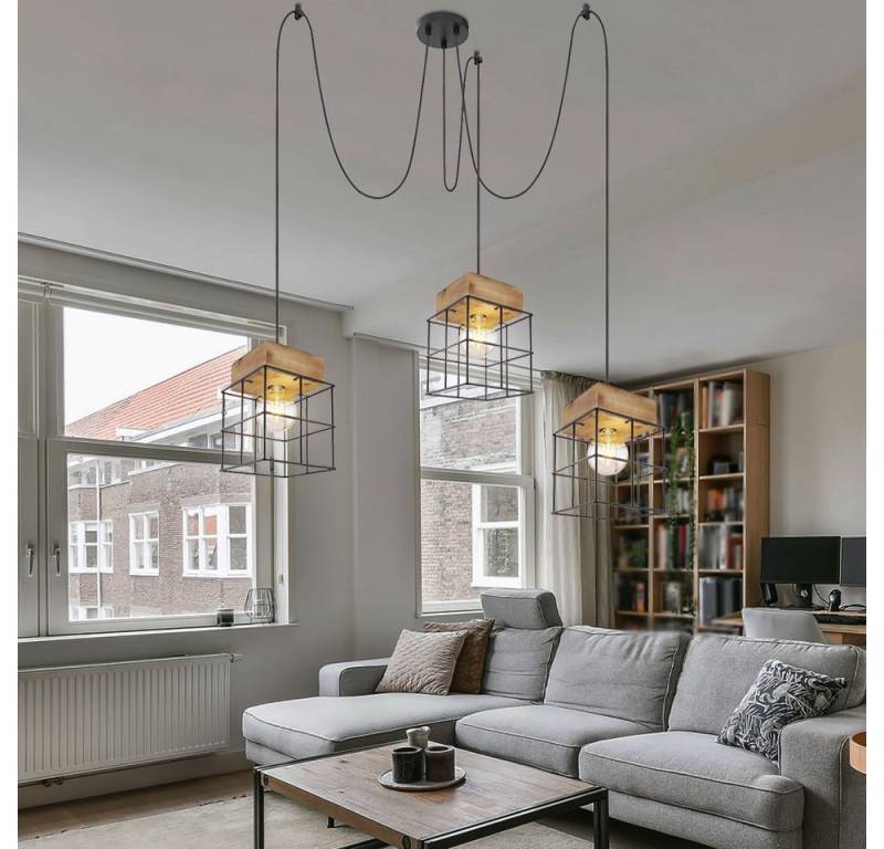GLOBO LIGHTING Hängeleuchte, Leuchtmittel nicht inklusive, Pendelleuchte 3 flammig Vintage Esszimmerleuchte Holz von GLOBO LIGHTING