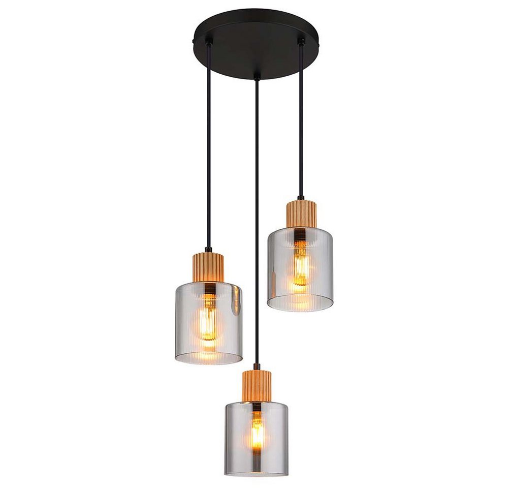 GLOBO LIGHTING Hängeleuchte, Leuchtmittel nicht inklusive, Pendelleuchte Hängelampe Esszimmerleuchte Holz Rauchglas schwarz E27 von GLOBO LIGHTING