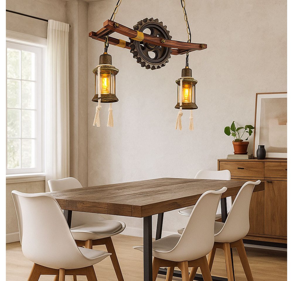 GLOBO LIGHTING LED-Hängeleuchte, LED-Leuchtmittel fest verbaut, Warmweiß, Hängelampe Pendelleuchte Esstischlampe Holz Steampunk LED H 110 cm von GLOBO LIGHTING