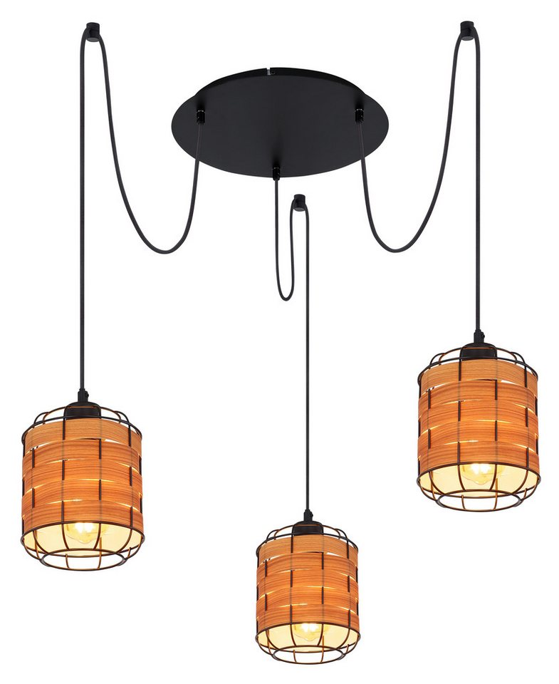 GLOBO LIGHTING Hängeleuchte ELMAR, ohne Leuchtmittel, Hängelampe Metall schwarz holzoptik Kabelaufhängung Esszimmer Esstisch von GLOBO LIGHTING