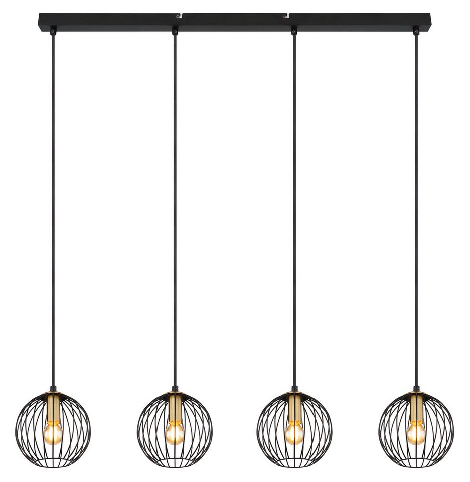 GLOBO LIGHTING Hängeleuchte EUSEBIUS, ohne Leuchtmittel, Hängelampe schwarz Metall messingfarben Esstisch Esszimmer von GLOBO LIGHTING