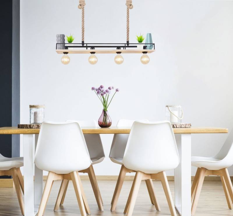 GLOBO LIGHTING Hängeleuchte Hängeleuchte Esszimmer Hängelampe Pendelleuchte Holz Hanfseil 15458-4H von GLOBO LIGHTING