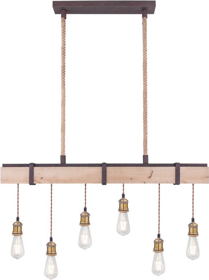 GLOBO LIGHTING Hängeleuchte MUCHA, ohne Leuchtmittel, Hängelampe/Pendelleuchte/Metall rostfarben/Holz/Kabel Textil von GLOBO LIGHTING