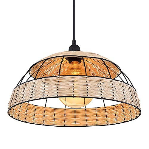 GLOBO LIGHTING Hängeleuchte Rattan Boho Esstischleuchte Pendelleuchte Retro, Drahtgeflecht schwarz, 1x LED 7W 806Lm warmweiß, DxH 40 x 120 cm von GLOBO