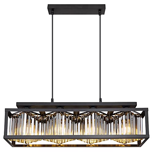 Kristall Pendelleuchte Hängelampe Wohnzimmer modern Hängeleuchte Esstisch schwarz 4 flammig, Metall Glas, 4x E27, LxH 68 x 120 cm von GLOBO