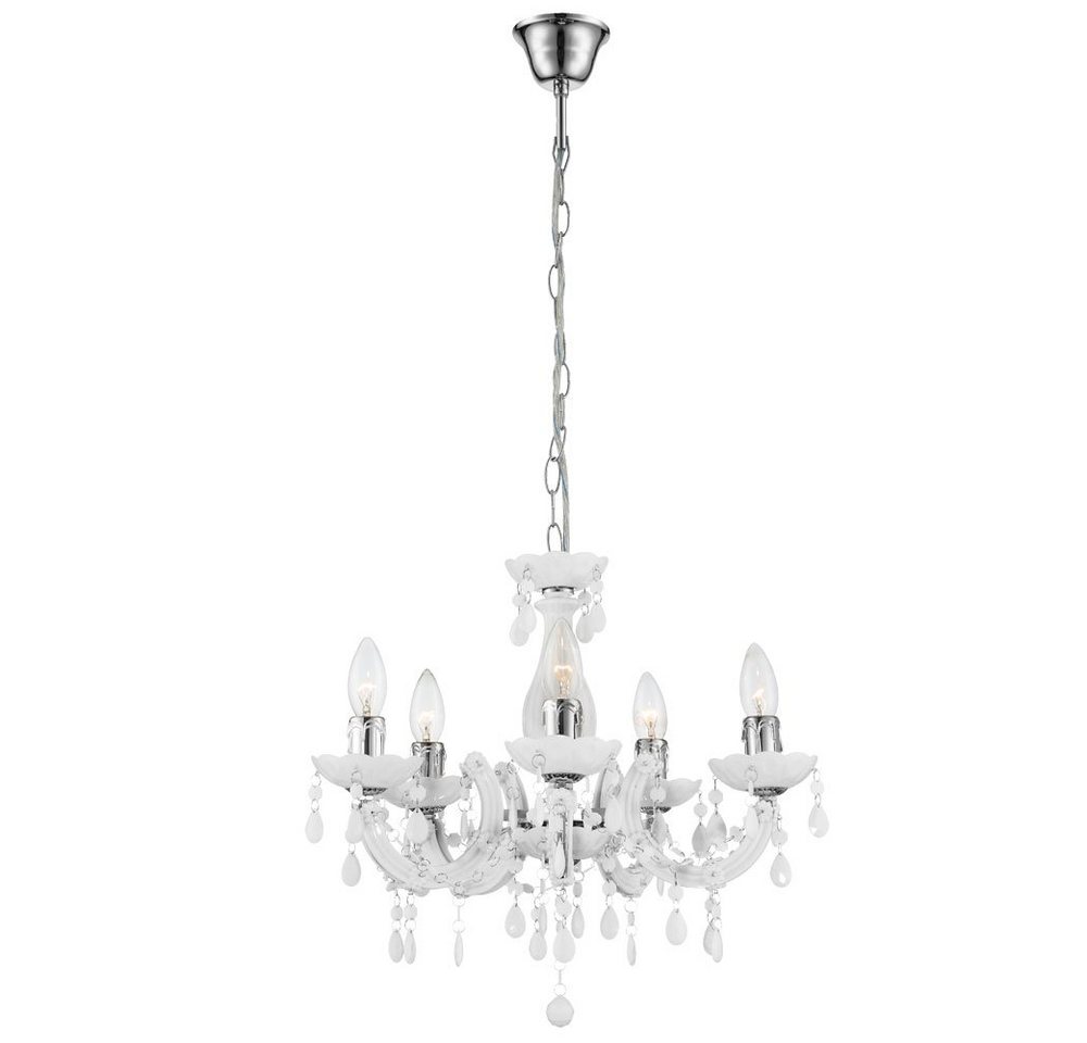 GLOBO LIGHTING Kronleuchter, Leuchtmittel nicht inklusive, Kronleuchter Kristalle weiß Hängelampe Pendelleuchte 5 Flammig von GLOBO LIGHTING