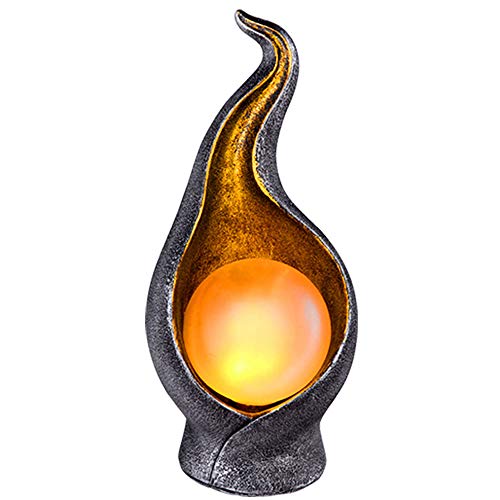 GLOBO LIGHTING LED Außen Solar Leuchte Feuer-Effekt Crackle-Design Garten Deko Beleuchtung Balkon Strahler Terrassen Lampe, Farbe:Silber-Gold - Flamme Solarleuchte von GLOBO