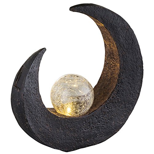 GLOBO LIGHTING LED Außen Solar Leuchte Feuer-Effekt Crackle-Design Garten Deko Beleuchtung Balkon Strahler Terrassen Lampe, Farbe:braun-schwarz - Mond Solarleuchte von GLOBO